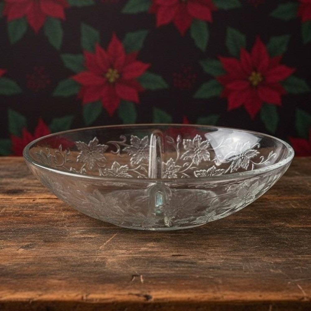 Princess House Fantasia Oval Divided Serving Bowl, Vintage Crystal Serveware